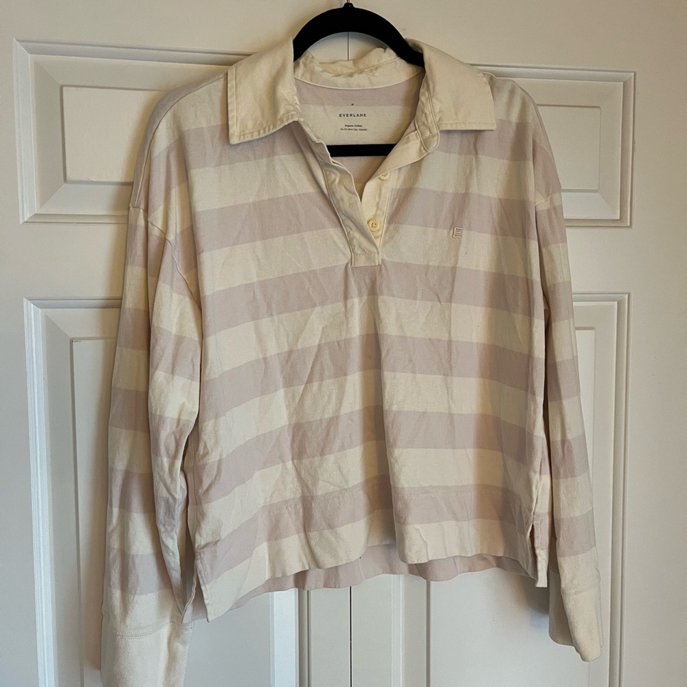 Everlane Beige and lilac Striped Long Sleeve Shirt